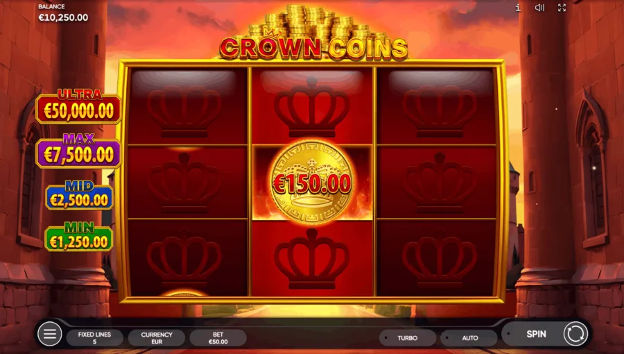 The Crown Coins paytable showing the symbol values